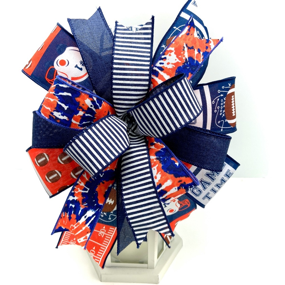 Handcrafted Navy and Orange Football Bow